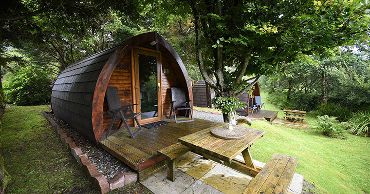 Dunvegan Camping Pods self catering Pods have outside seating areas and decking