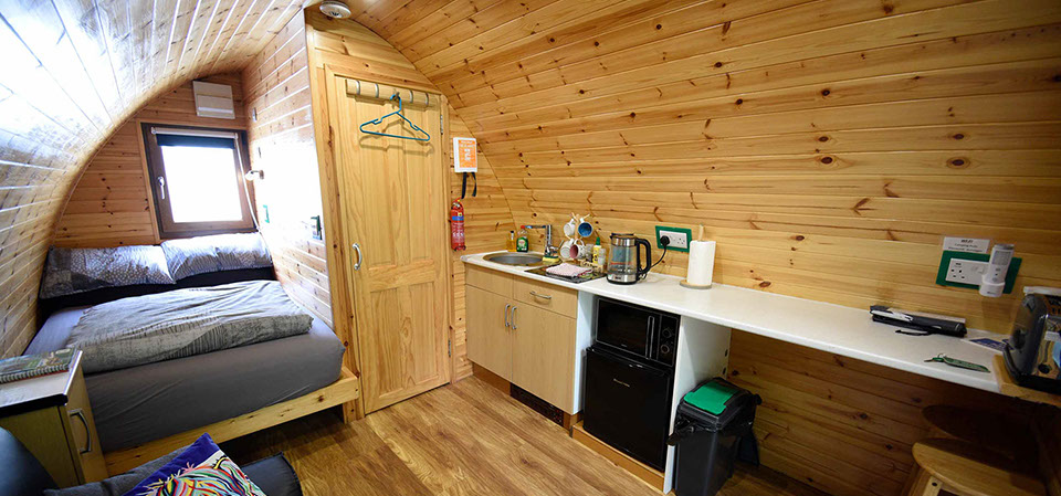 Our self catering pods in Dunvegan contain modern facilities such as double bed microwave fridge and hob