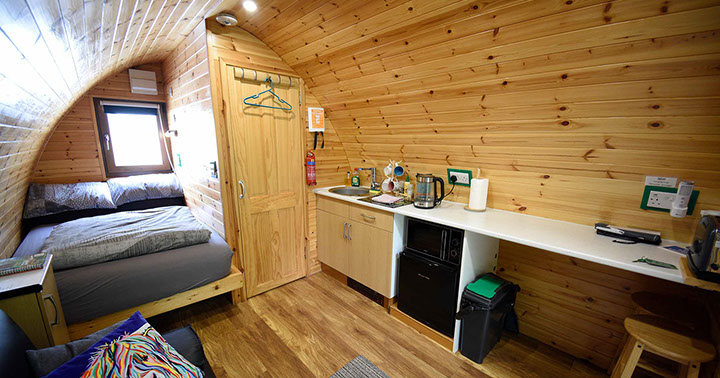 Our self catering pods in Dunvegan contain modern facilities such as double bed microwave fridge and hob