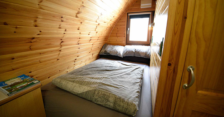 Dunvegan Camping Pods self catering accomodation contains a double bed with all bedding and linen provided