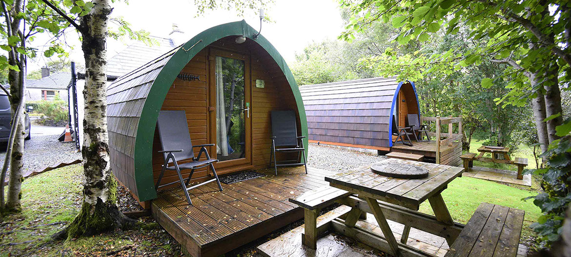 Dunvegan Camping Pods self catering accommodation with outside seating self catering pod