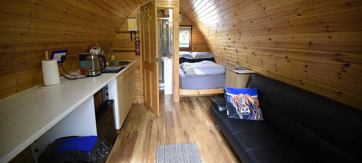 Our self catering Pods contain everything you require for a visit to the Isle of Skye