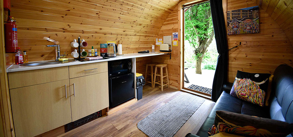 Dunvegan Camping Pods self catering Pods contain excellent facilities including job microwave and fridge