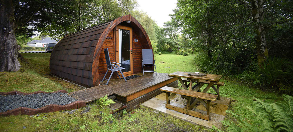 Dunvegan Camping Pods have outside seating areas with decking