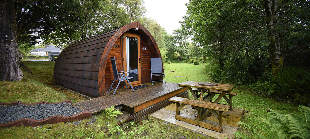 Dunvegan Camping Pods self catering accommodation with outside seating