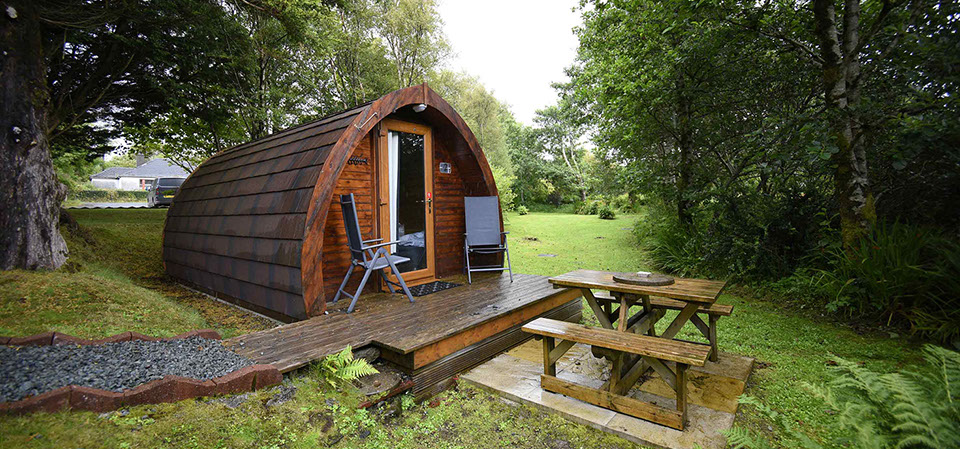 Dunvegan Camping Pods self catering accommodation with outside seating