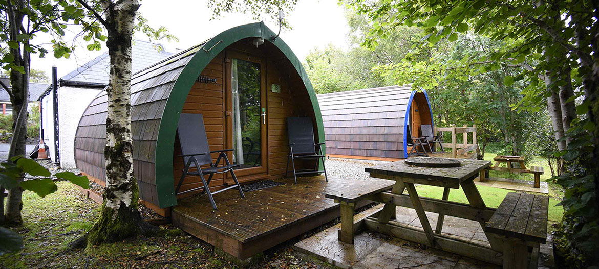 Dunvegan Camping Pods self catering accommodation have outside seating areas