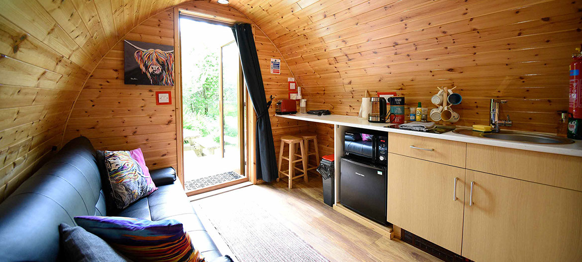 Enjoy modern facilities at our self catering accommodation pods in Dunvegan