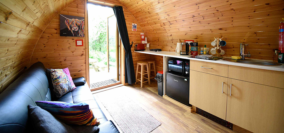 Enjoy modern facilities at our self catering accommodation pods in Dunvegan